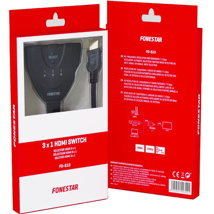 Fonestar Splitter HDMI 3 en 1 FO-513 con 3 entradas HDMI Fonestar Splitter HDMI 3 en 1 FO-513 con 3 entradas HDMI